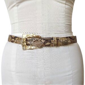 MORRIS MOSKOWITZ Snakeskin Dressy Belt Size M Leather Gold Hardware